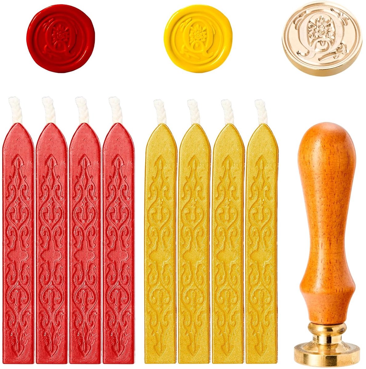 Seal Set - Gepersonaliseerd Stempel Voor Bruiloft, Brief En Zegel - Goud En Rood