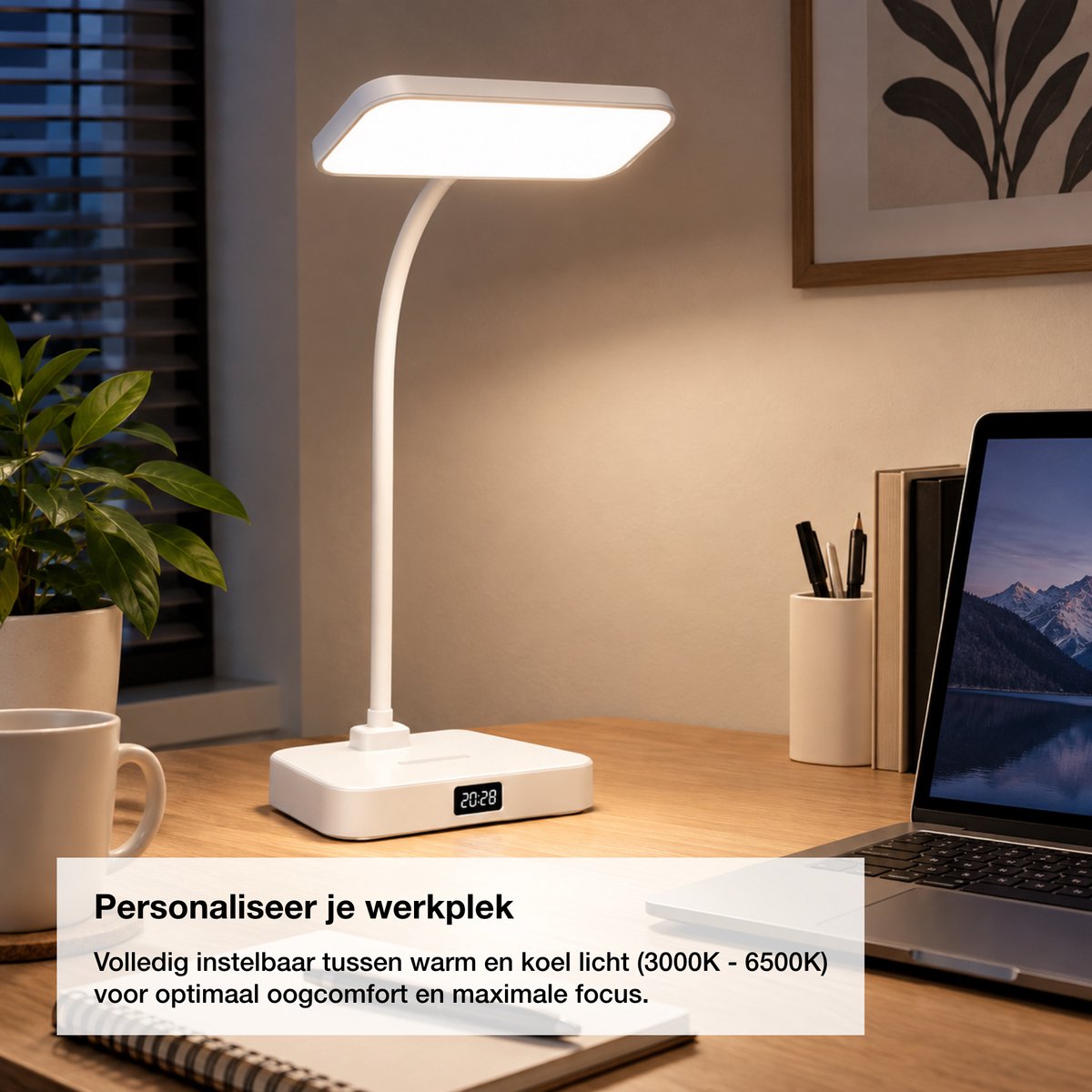 Oplaadbare LED Bureaulamp - Draadloos - Flexibele Arm - Dimbaar - 3 Lichtkleuren - USB Accu - Wit thumbnail 3