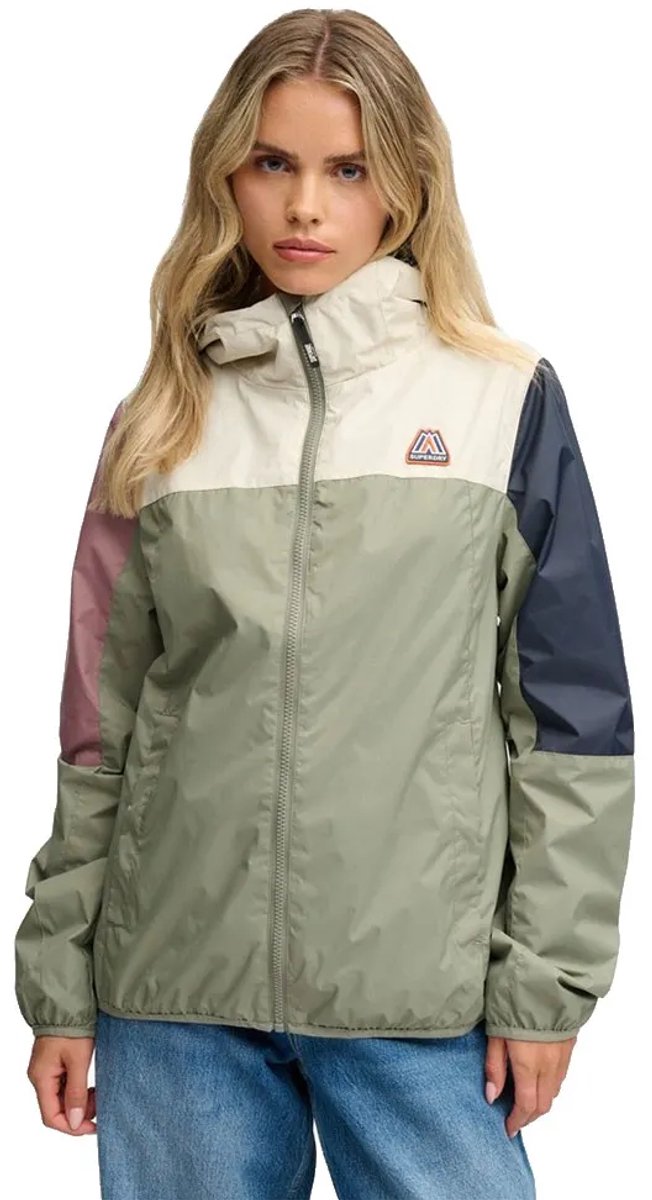 Superdry Colour Block Windbreaker Jas met Capuchon Dames Groen