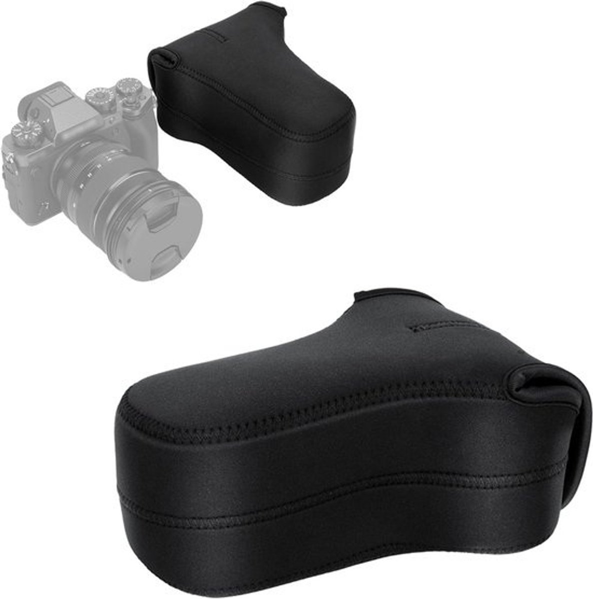 Zwarte Neopreen Cameratas voor Spiegelloze Camera's met 55-200mm of 50-230mm Lens - Fujifilm en Olympus