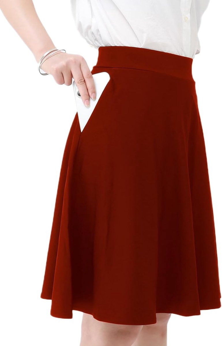 Rokken, Basicrokken voor dames, Rok met broek eronder, Knielange rokken, Effen rokken, Elastische tailleband met 2 zijzakken