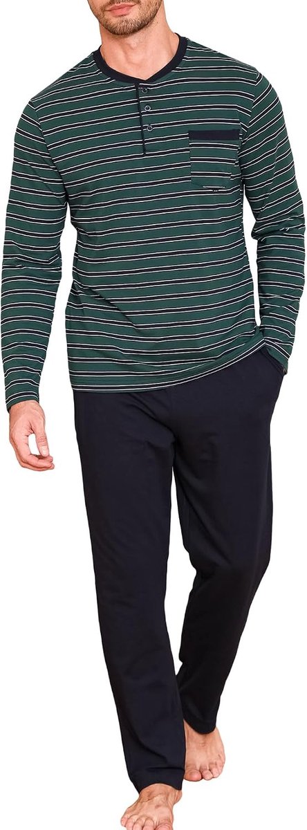 Lange katoenen pyjamaset, lange mouwen, sleepwear, nachtkleding, set met knoopsluiting en strependesign