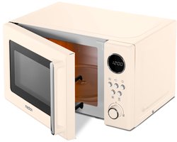 MEDION retro magnetron (20 liter, ca. 800 watt, 5 magnetronstanden, 8 automatische programma's, digitaal display, ontdooifunctie, compact, MD15000) beige