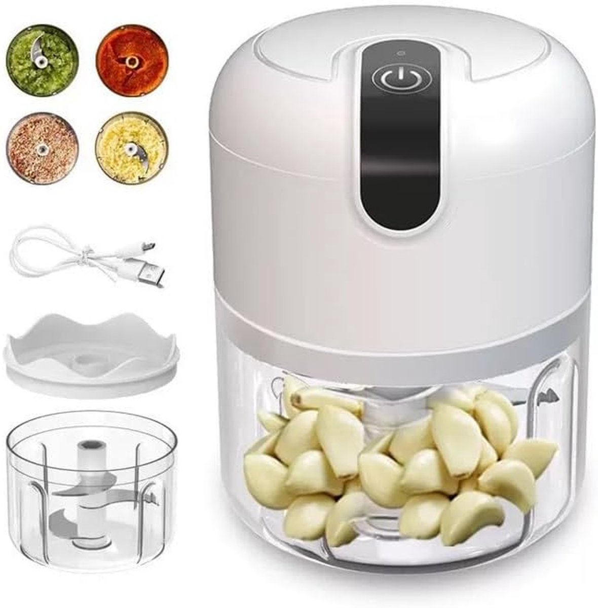 Mini knoflookhakper, 250 ml, keukenmachine en blender, USB-oplaadbaar, draadloze elektrische knoflookhakper, mini-hakmolen voor chili, groente, noten, fruit, vlees
