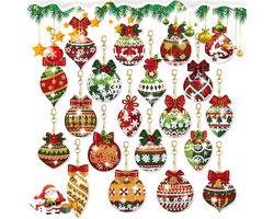 Ysister Kersthangers met diamantschilderij, verpakking met 20 stuks sleutelhangers, kabouters met diamantschilderij aan beide zijden, 5D handwerk, Kerstmis, kinderen, diamantschilderij, Kerstmis