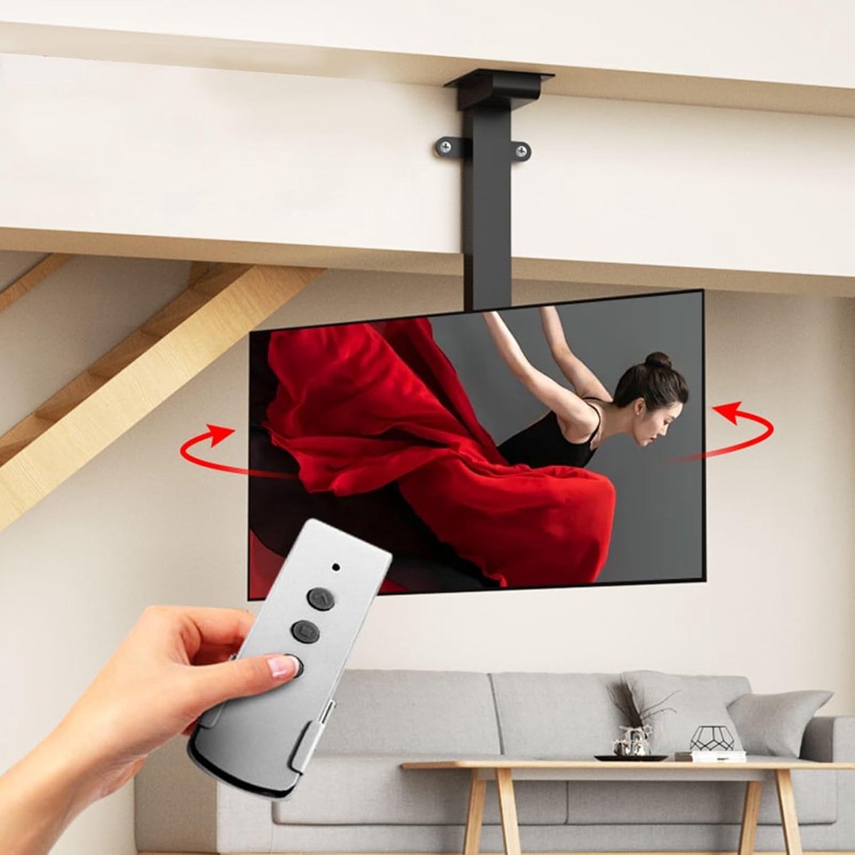 Plafond TV Beugel, Elektrische TV Lift met 360° Rotatie Links en Rechts, Vloer en Plafond Installatie Methodes, Past op 32-70 Inch Vlakke en Gebogen TV's (Size : 730-1730mm)