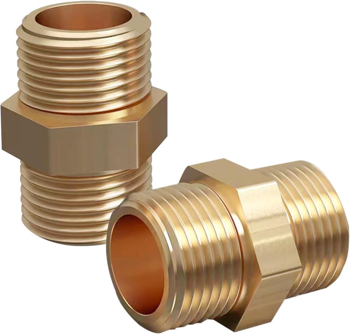 2 Stuks Dubbele Nippel 1/2 Inch, Dubbele Tepel Zeskant 1/2" AG/AG, Messing Buitendraad (Ø 20mm) Messing Schroefdraadfittingen, geschikt voor sanitair, drinkwater en leidingaansluiting etc