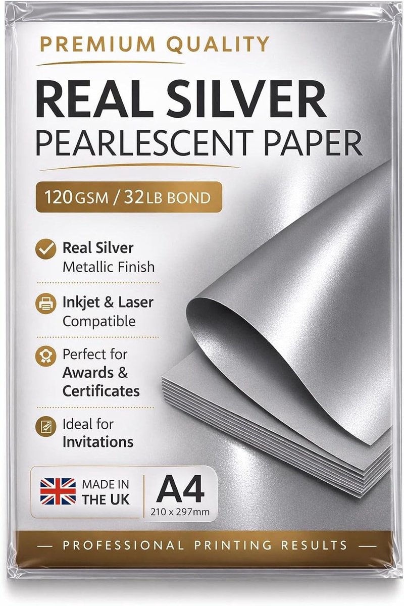 Glanzend parelglanspapier, dubbelzijdig, geschikt voor inkjet- en laserprinters, 10 x A4, 120 g/m² (zilver)