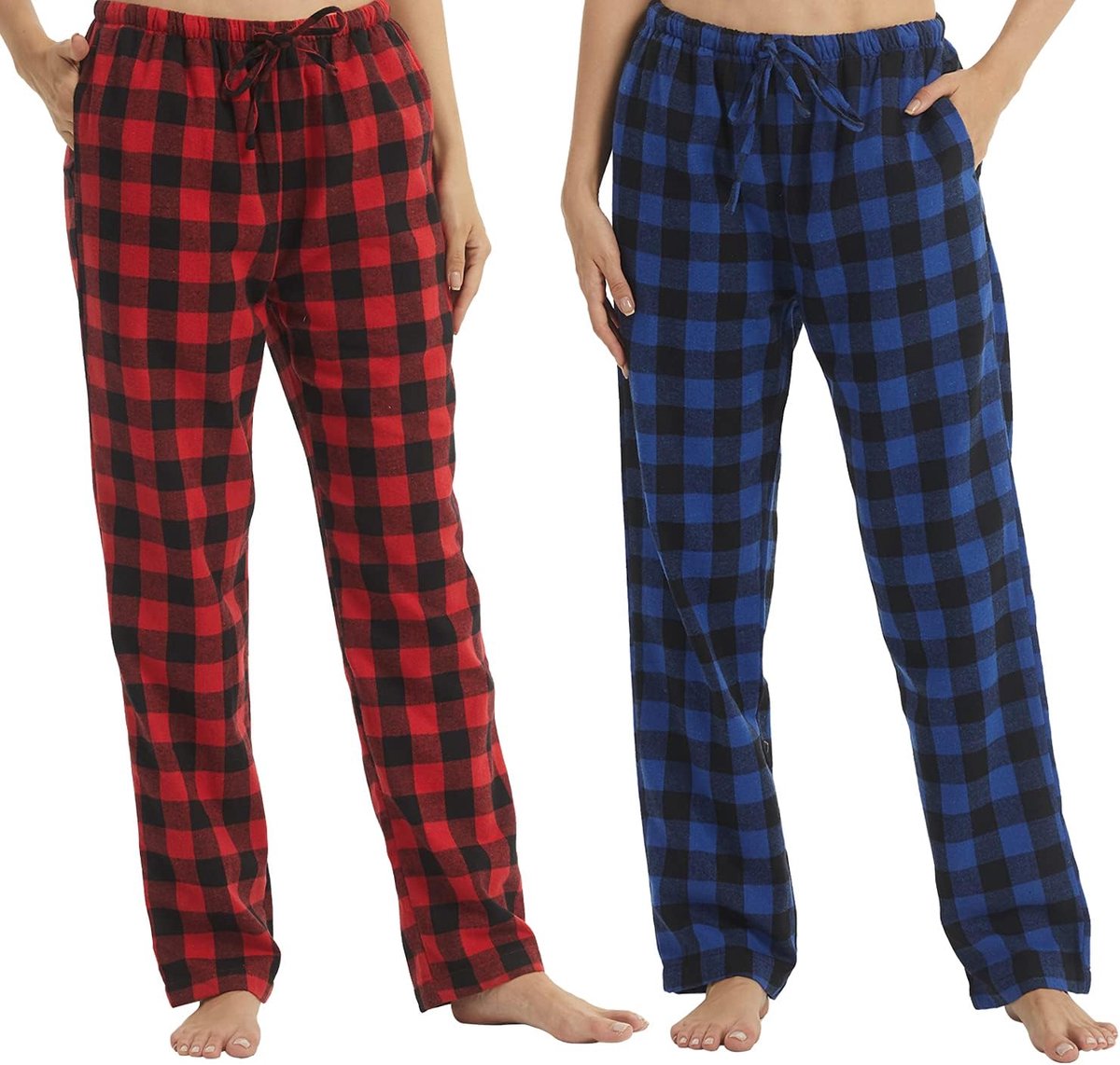 1-2 stuks pyjamabroek voor dames, flanel, geruit, zachte pyjamabroek, loungebroek, fleece, lounge, nachtkleding met zakken
