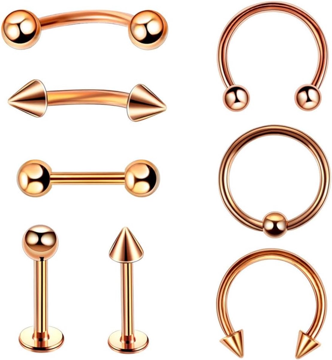 8 STKS 16G Zilver Chirurgisch Staal Rechte Gebogen Barbells Hoefijzer Spike Snake Ogen Tong buik Wenkbrauw Neus Ringen Tragus Oorbel Kraakbeen Mond Hoepels Piercing Sieraden Vrouwen Mannen