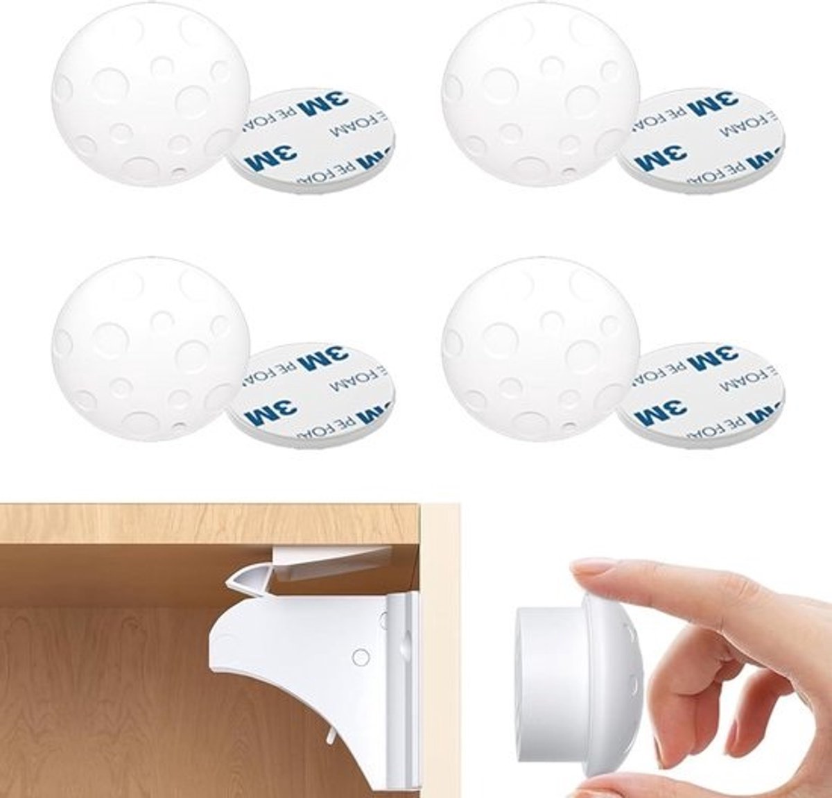 Veiligheidssloten voor keukenkasten - 4 magnetische kindveilige sloten, wit