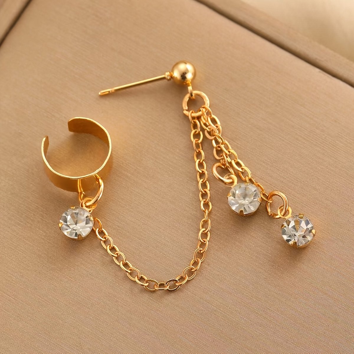 Sjika - Oorbellen Dames Goud – Lange Hangende Oorbellen met Steentjes – Goudkleurige Statement Oorbellen – Sieraden – Cadeau voor Haar