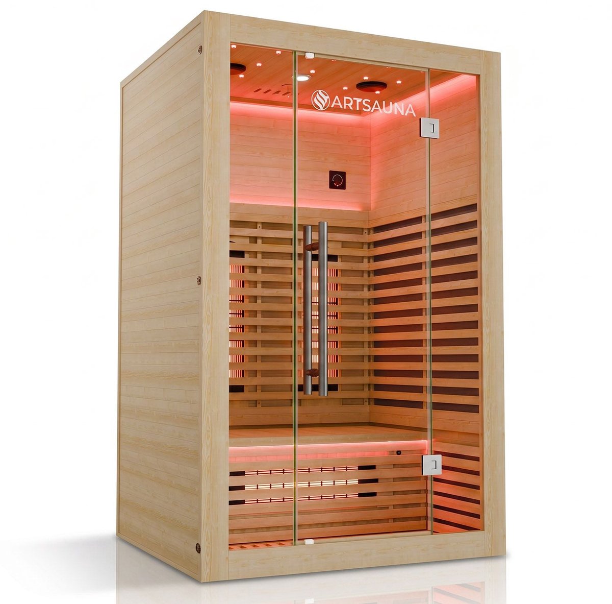 Infraroodcabine Trondheim 120 - 2 Personen - Dual Infrarood - Bluetooth - LED Verlichting - Naturel - 120x105x190 cm