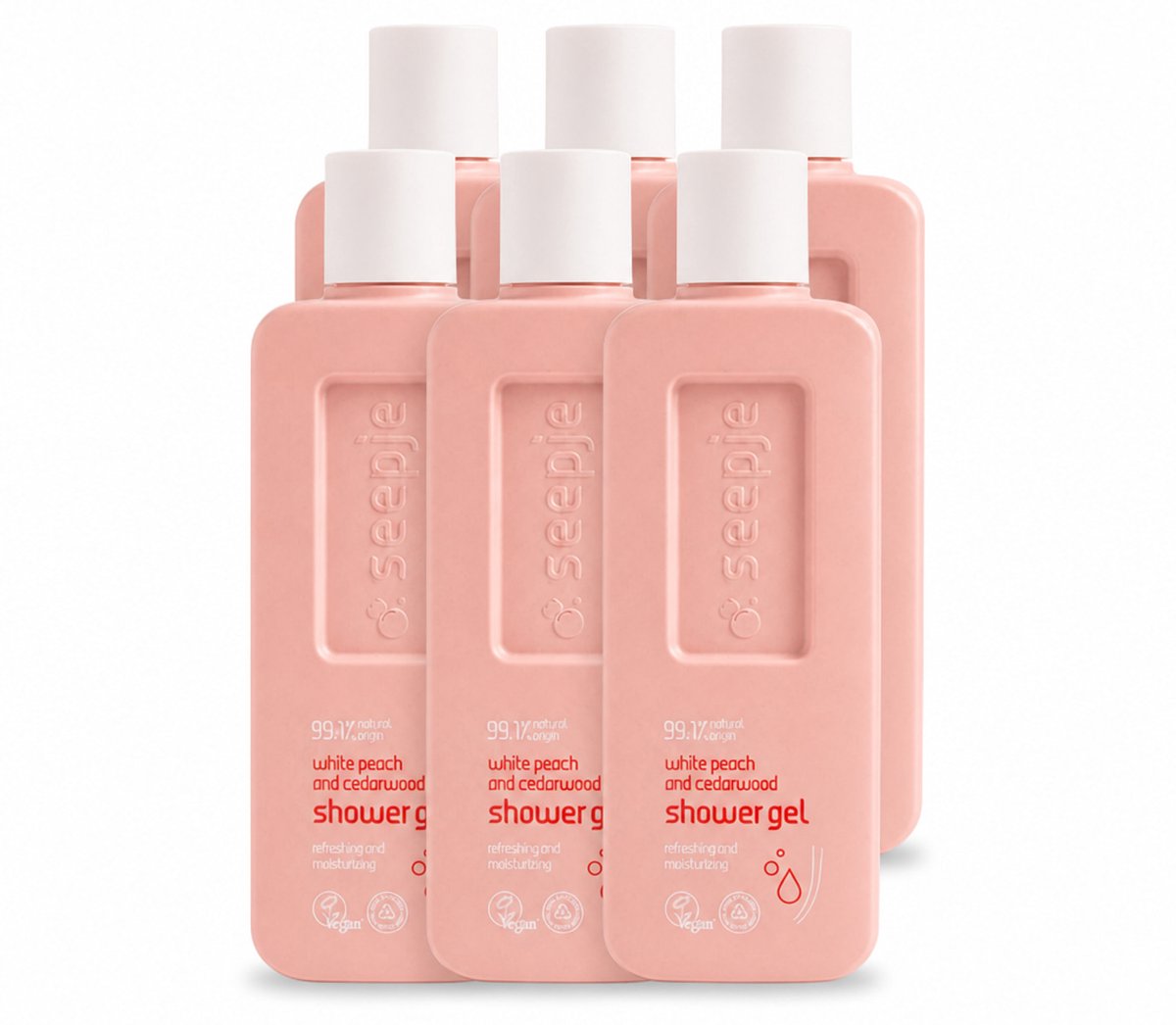 6 x Seepje - Douchegel - Natuurlijke Geur - Witte Perzik en Cederhout - 300 ml - Voordeelverpakking - 6 stuks