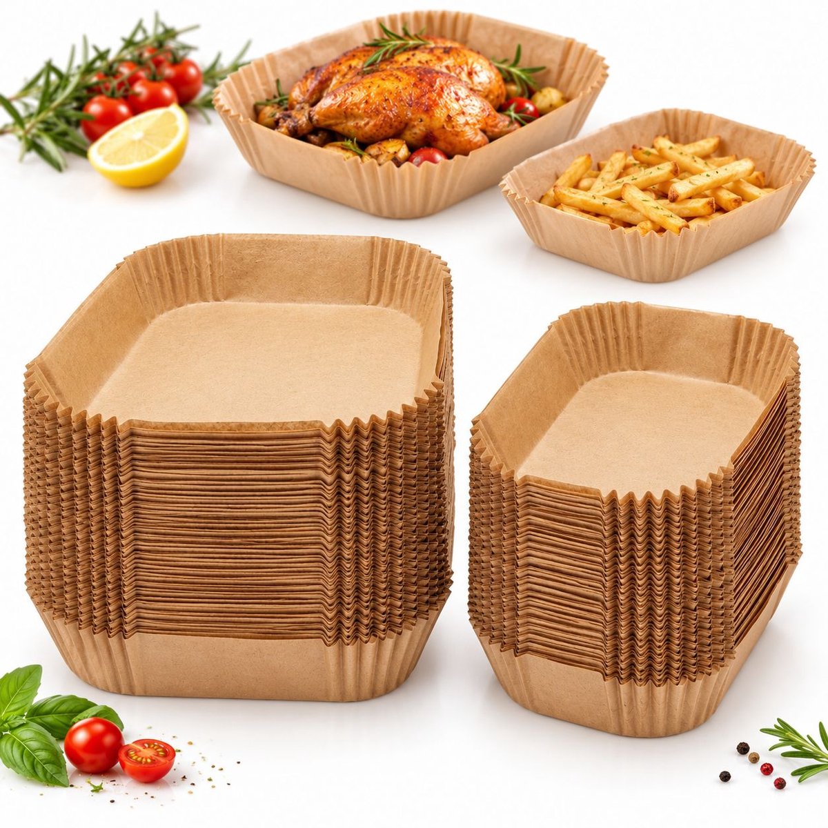 VHV - Bakpapier airfryer–akpapier airfryer xxl–bakpapier airfryer vierkant–Bakpapier airfryer vierkant–Rechthoekig bakpapier voor Philips Airfryer Dual Basket 3000/5000 serie
