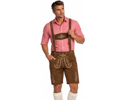 Lederhosen Man – Lederhose Heren 100% Echt Leer met Bretels – Oktoberfest Heren – Korte Tiroler Broek Heren – Carnavalskleding Heren – Flachau Donkerbruin – 2XL
