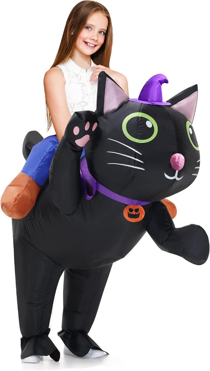 Opblaasbaar kattenkostuum voor volwassen kinderen, Halloween-kostuums voor mannen en vrouwen, ritten op opgeblazen kostuums, grappige verkleedpartijkostuums
