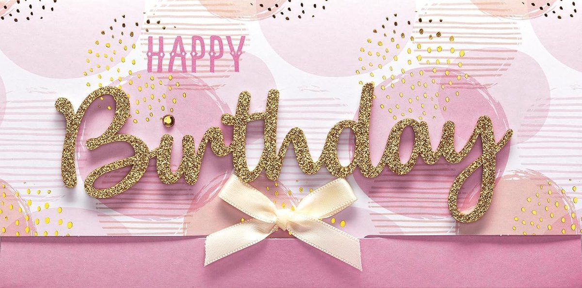Lettering Surprise - Happy Birthday, roze cirkels - 11 x 22 cm