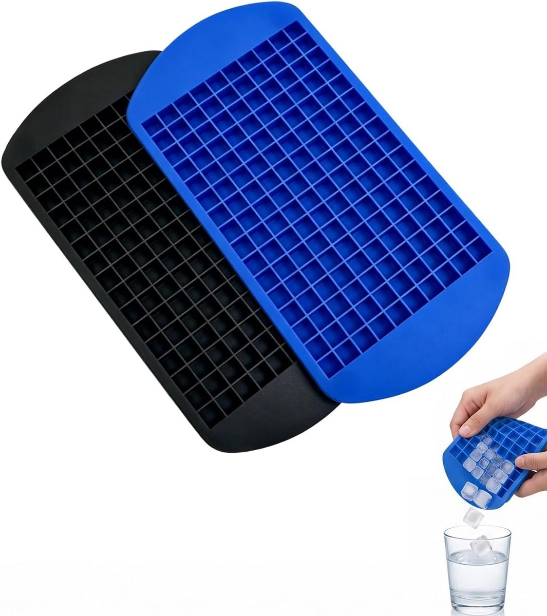 2 stuks ijsblokjesvormen van siliconen, herbruikbare ijsblokjesvormen, antiaanbaklaag oppervlak voor snelle verwijdering, ideaal voor verse dranken en cocktails (zwart, blauw)