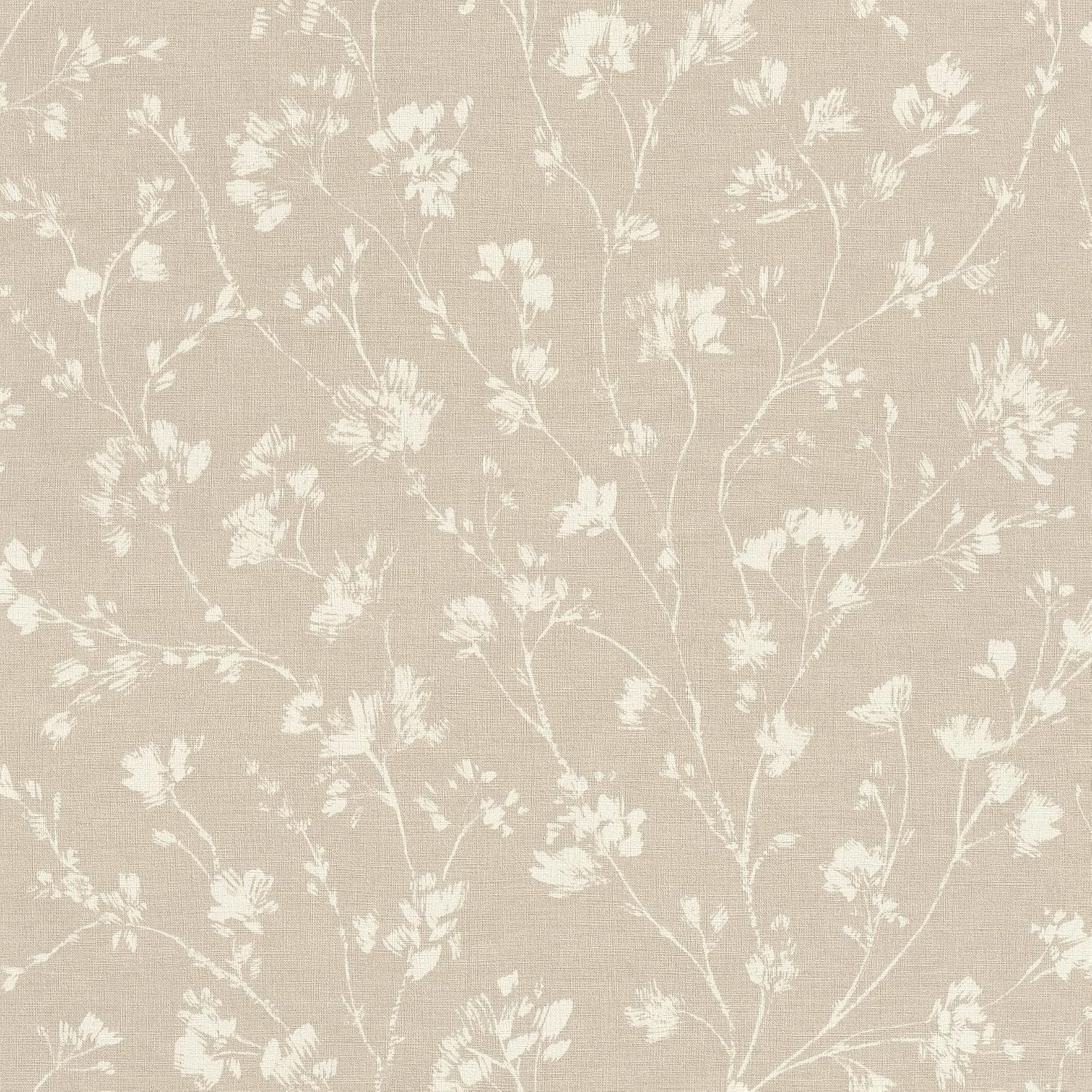 Rasch Landelijk Behang - Beige Bloemendessin met Linnenlook