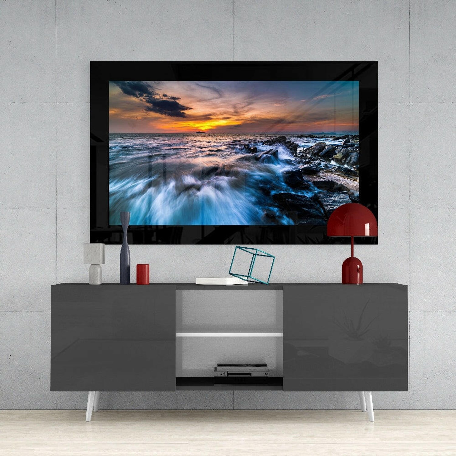 Glasschilderij – Strijdende Zee – Bijzondere Wanddecoratie