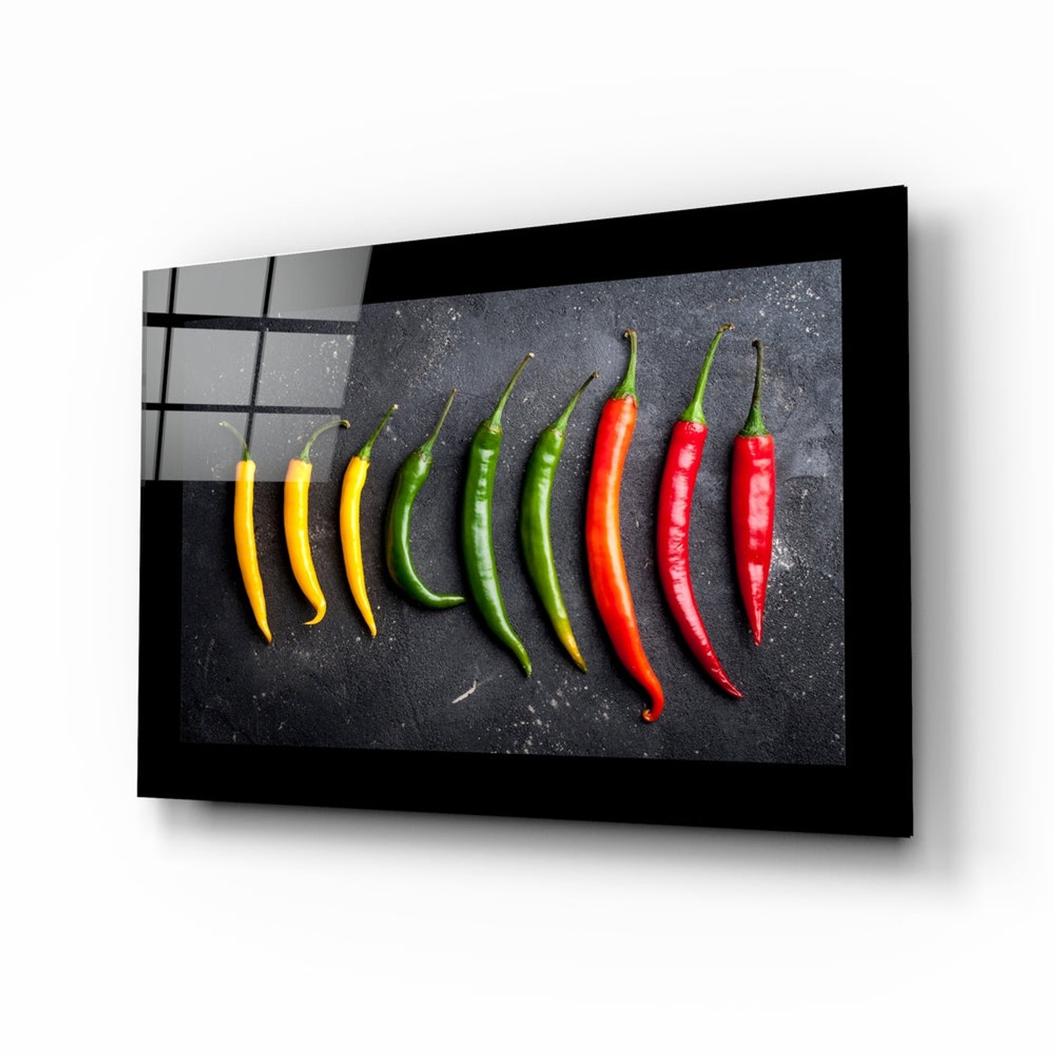 Insigne Art Glasschilderij – Paprika's – Stijlvolle Wanddecoratie Meerkleurig