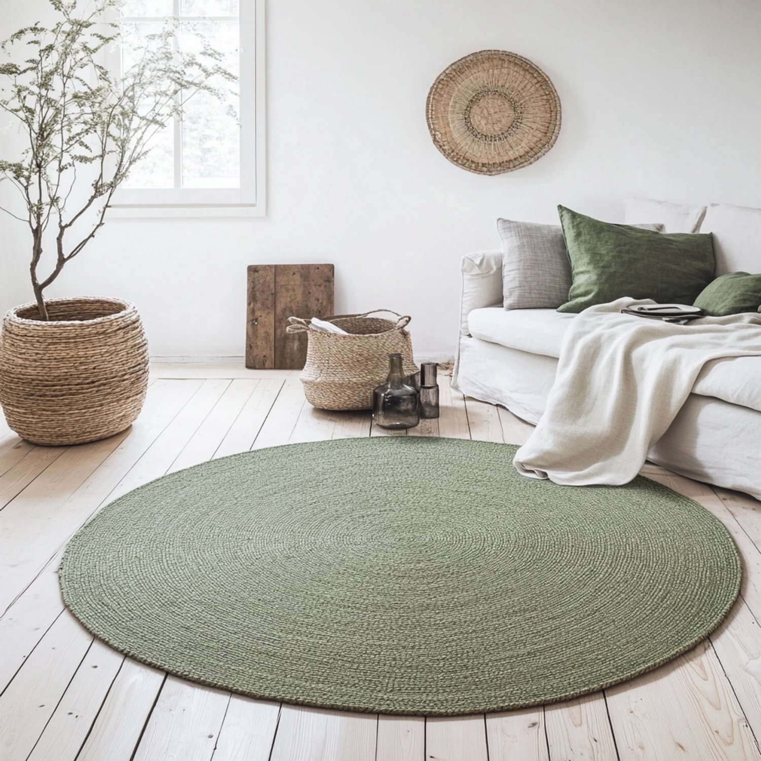 Rond jute vloerkleed groen 150cm Mrcarpet