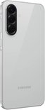Achterkant van een grijze smartphone met verticale cameramodule en het Samsung-logo onderaan.