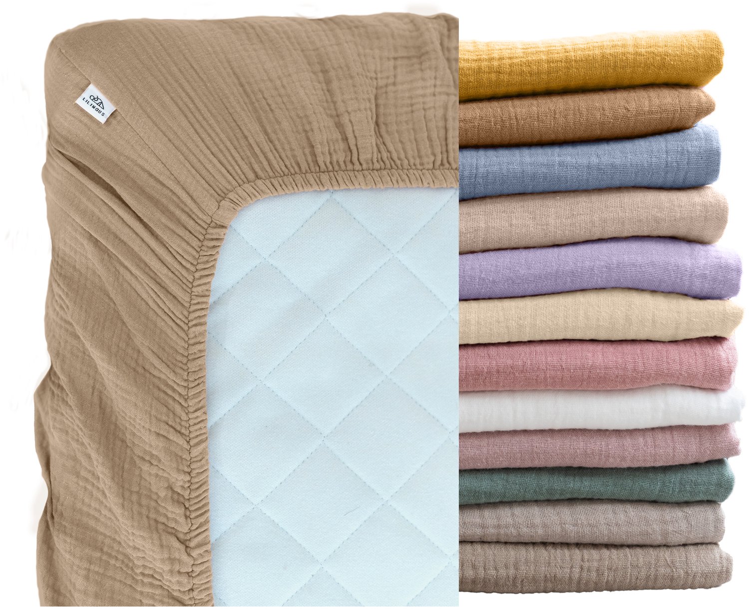 LILIMAUS Hoeslaken 60 x 120 cm - mousseline katoen - donkerbeige