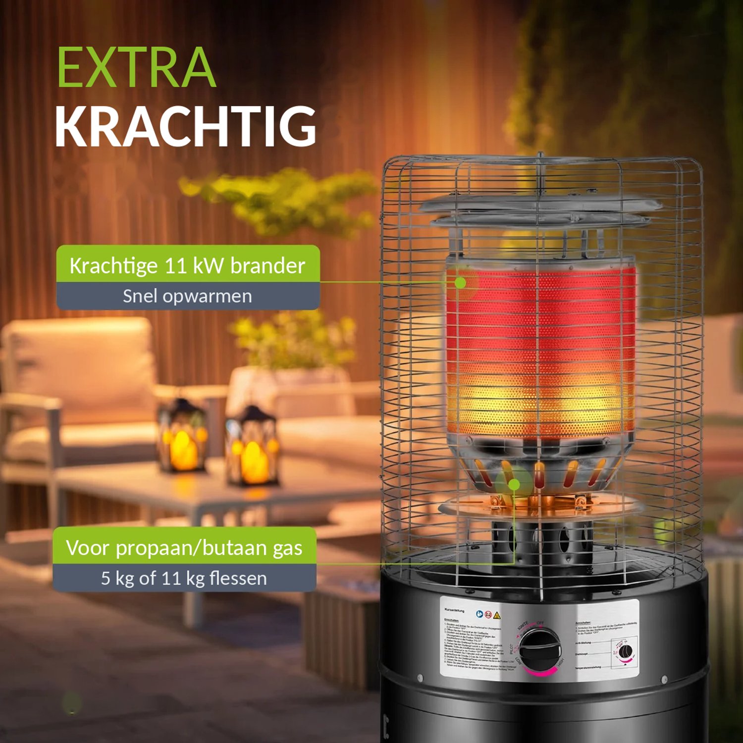 Gaskachel / Terrasverwarmer / Loungeheater Cuna - Verstelbaar - 11 kW - incl. Afdekhoes Terrasverwarmer- terrasheater – foto 5