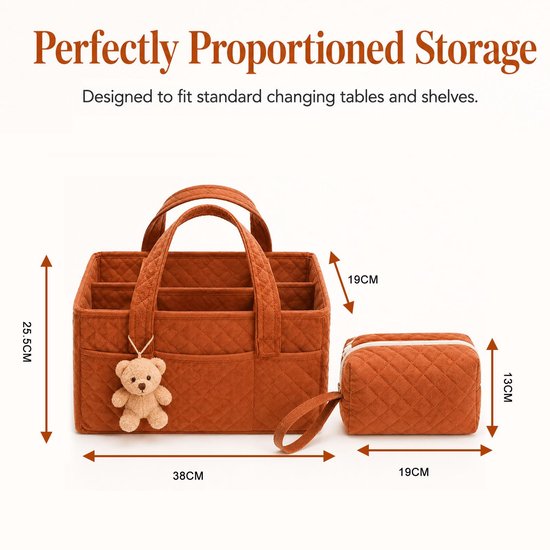 Namajunas - 2 Stusk Luiertas - Met Opbergtas - Uitneembare verdelers -Met handvat - Luiermand - Luiermandje - Speelgoedmand - Luiermand voor Babykameraccessoires - Luier Organizer - Opbergmand voor babyluiers en doekjes - Organizerr - Oranje — afbeelding 5