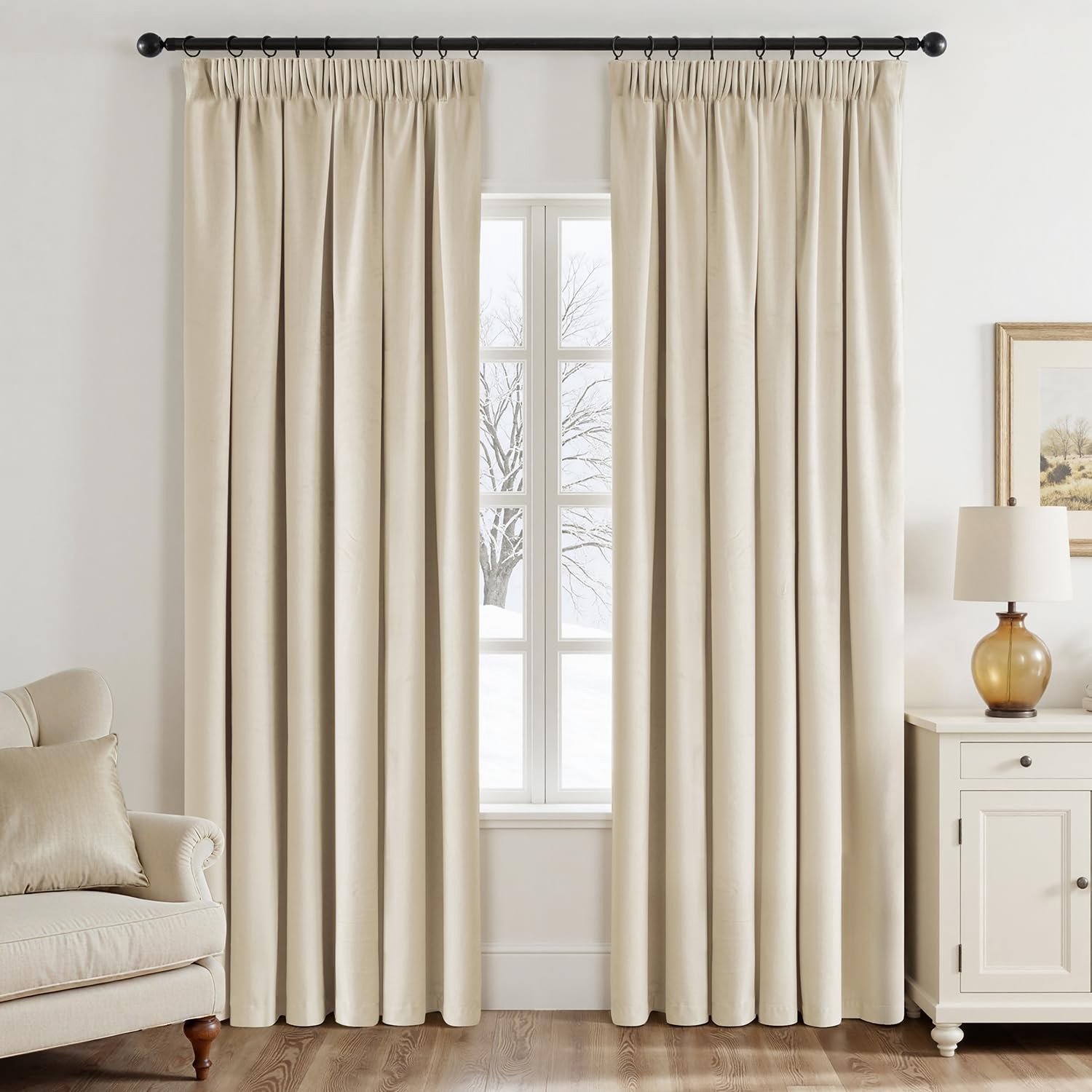 Luxe Fluweel Gordijnen Beige met Plooilint 2 Stuks Opaque