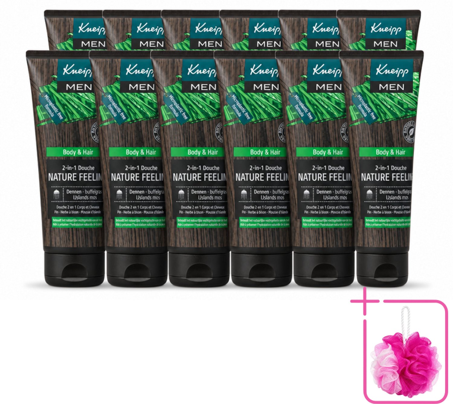 12 x Kneipp - Douchegel - Men - Nature Feeling - 2-in-1 - 200 ml - Bulkverpakking - Douchegel voor mannen - Douchemop - Natuurlijke douchegel