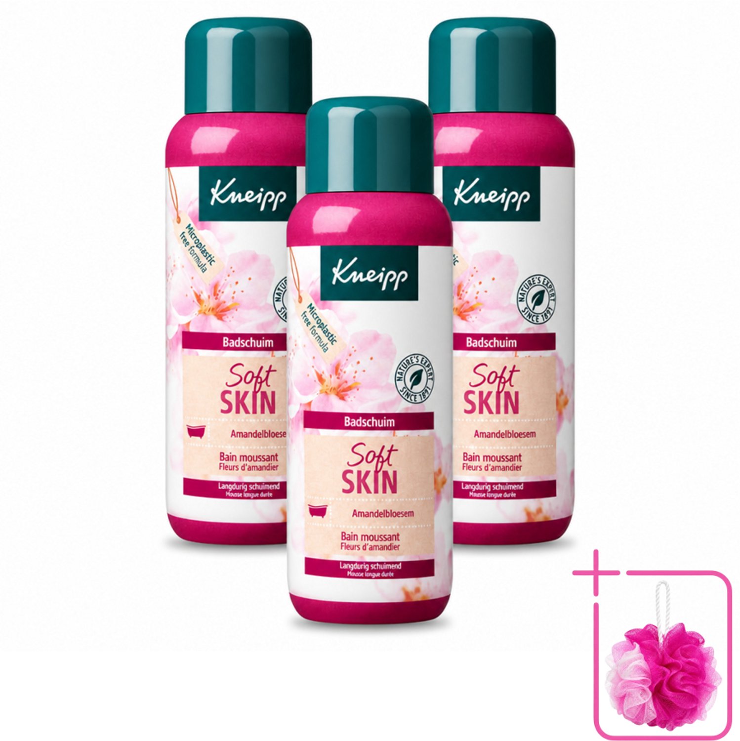 3 x Kneipp - Badschuim - Amandelbloesem - Voor droge en gevoelige huid - 400 ml - Bulkverpakking - Badshuid - Douchemop - Droge huid