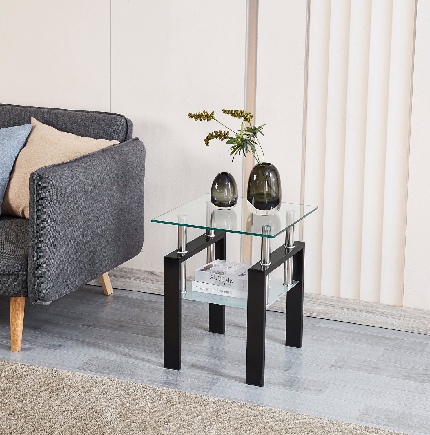 CHICFURN Bijzettafel - Gehard glas - Onderplank - Transparant