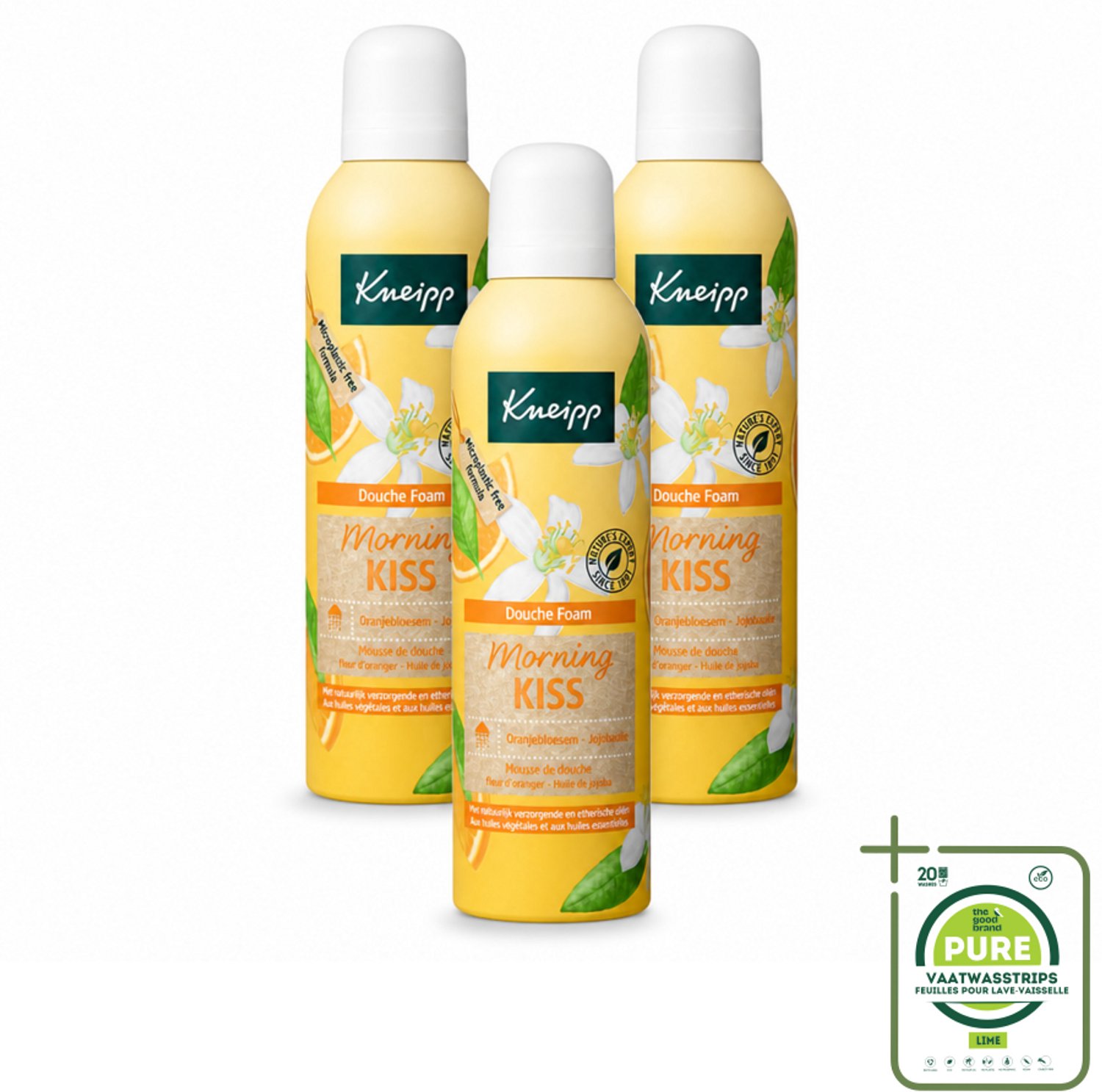 3 x Kneipp - Douche schuim - Morning Kiss - Oranjebloesem - 200 ml - Grootverpakking - Vaatwasstrips - Douche Foam - Ochtendritueel - Natuurlijke Verzorging - Oranjebloesem - Schuim Voor Douche