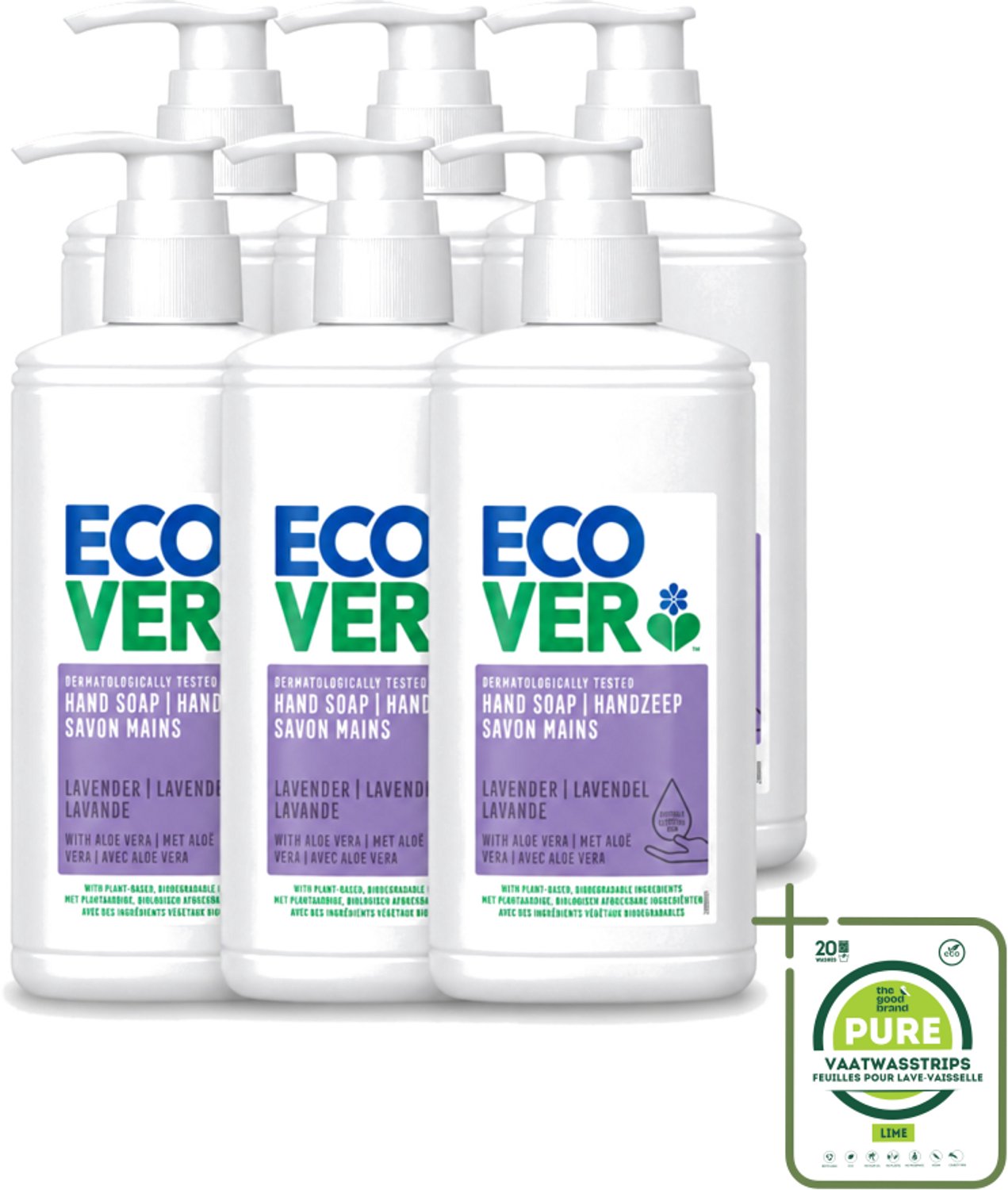 6 x Ecover - Handzeep - Lavendel & Aloë Vera - 250 ml - Grootverpakking - Vaatwasstrips - Handzeep - Natuurlijke Handzeep - Lavendel Handzeep - Aloë Vera Handzeep - Plantaardige Handzeep