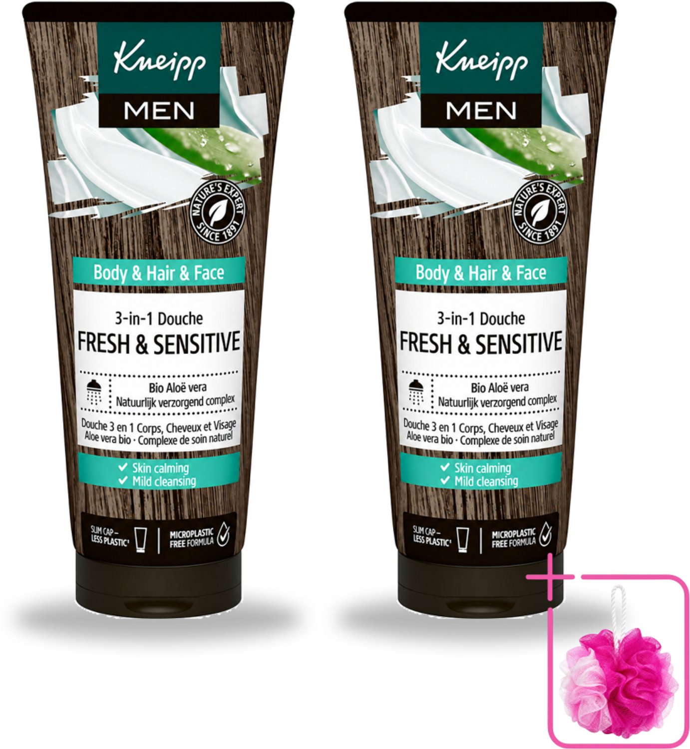 2 x Kneipp - Shampoo & Douche - Men - Fresh & Sensitive - Voor gevoelige en droge huid - 200 ml - Bulkverpakking - Douchegel voor mannen - Douchemop - Gevoelige huid