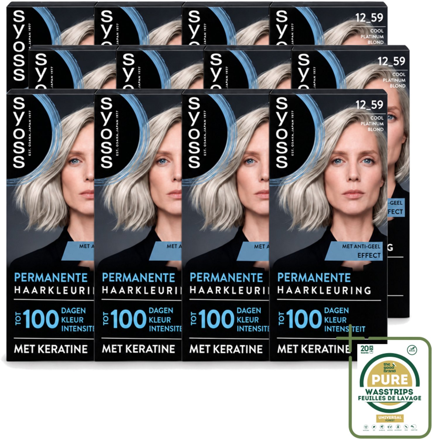 12 x SYOSS - Coloration 12-59 Cool Platinum Blond - Haarverf - Grijsdekking - Vermindert Haarbreuk - Wasstrips - Haarkleur - Haarverf - Grijsdekking - Haarverzorging - Keratine