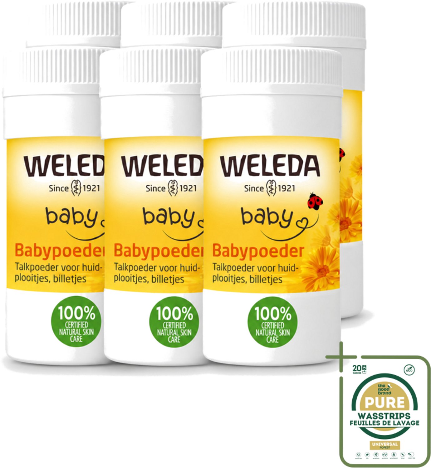 6 x WELEDA - Babypoeder - Baby & Kind Calendula - 20 g - Wasstrips - Babyhuid Verzorging - Babyhuid Poeder - Calendula Poeder - Natuurlijke Babyhuid Verzorging - Babyhuid Absorberen