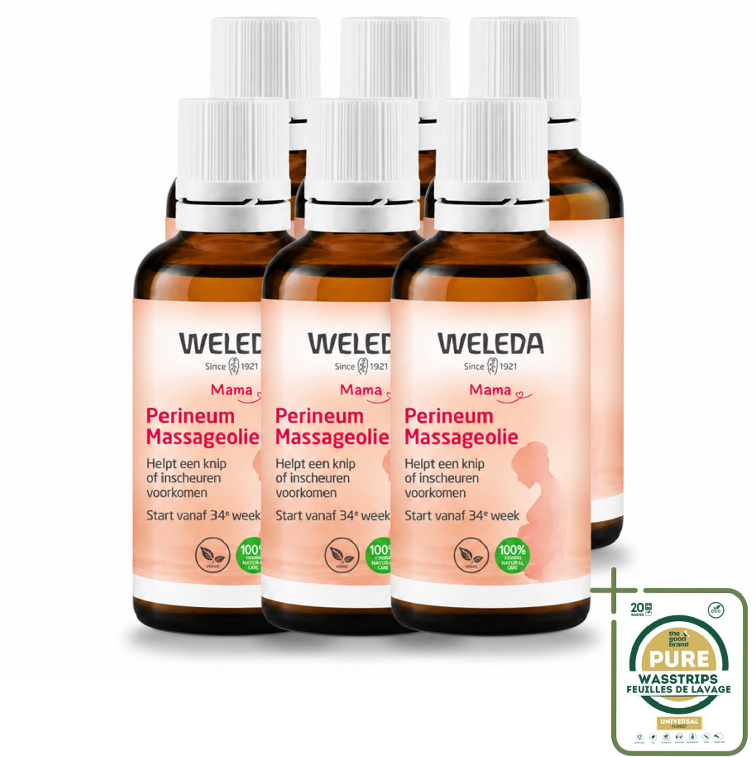 6 x WELEDA - Perineum massageolie - Mama & Baby - 50 ml - Wasstrips - Perineum Massageolie - Zwangerschap - Bevalling - Huidverzorging - Natuurlijke Olie