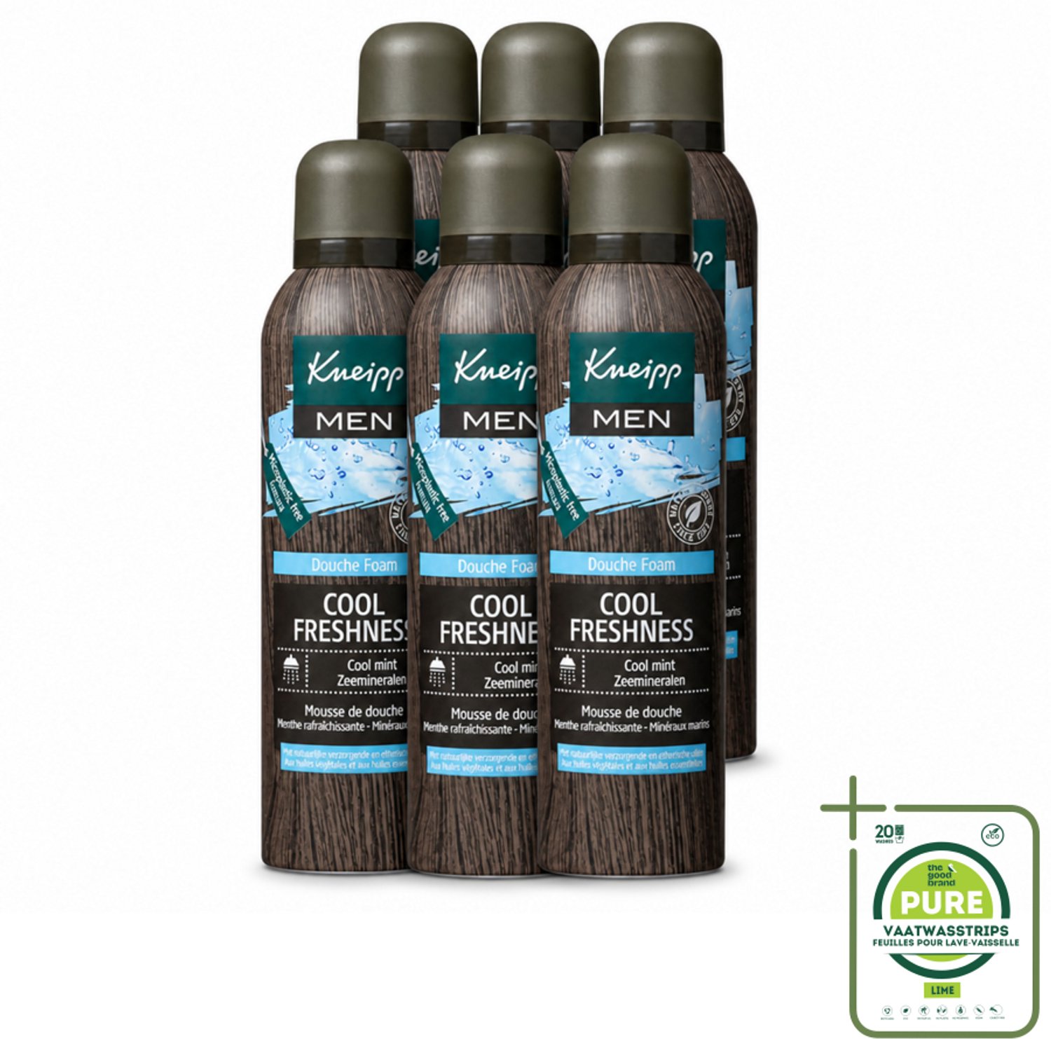 6 x Kneipp - Douche schuim - Men Cool Freshness - Frisse geur - 200 ml - Grootverpakking - Vaatwasstrips - Douche Foam - Munt Geur - Natuurlijke Schuim - Huid Verzorging - Frisse Geur