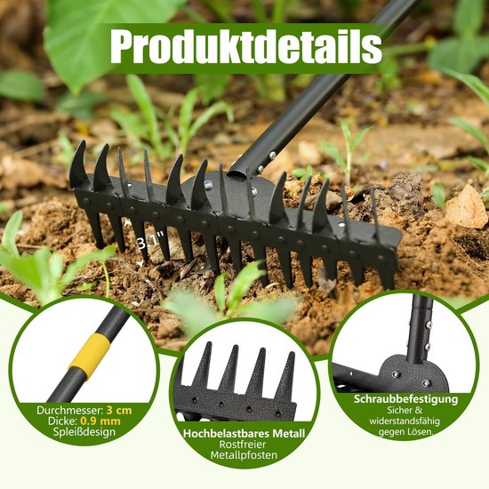 Tuinhark met Handvat - 190 cm Hark voor Bladeren, Grond en Onkruid — afbeelding 5