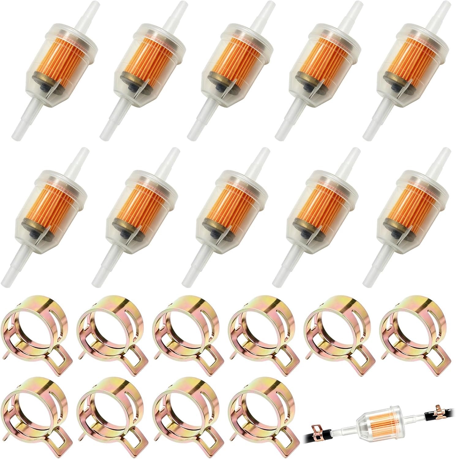 Dieselfilter 6 mm - universeel - 10 stuks met slangklemmen - lange levensduur - Vemera