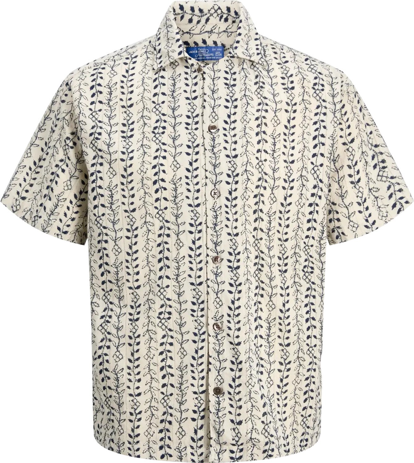 Lyon print dobby shirt relaxed fit korte mouw - dobby - grijs (moonstruck)