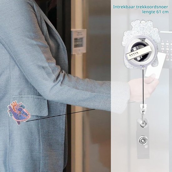 Hartvormige Retractable Reel ID Kaart Houder - Grappige Badge Clip voor Verpleegkundigen, Artsen en Onderwijzers - Anatomie Thema Badgehouder voor Kantoor en Studenten — afbeelding 2