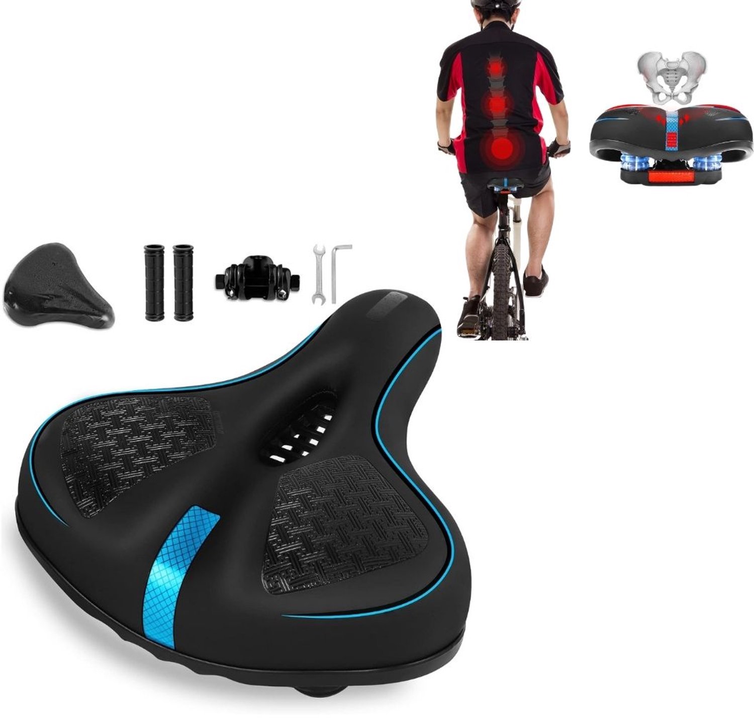 Zolvano® Fietszadel Comfort Gel - Ergonomisch Zadel - Lange Fietsritten -Zwart met blauw