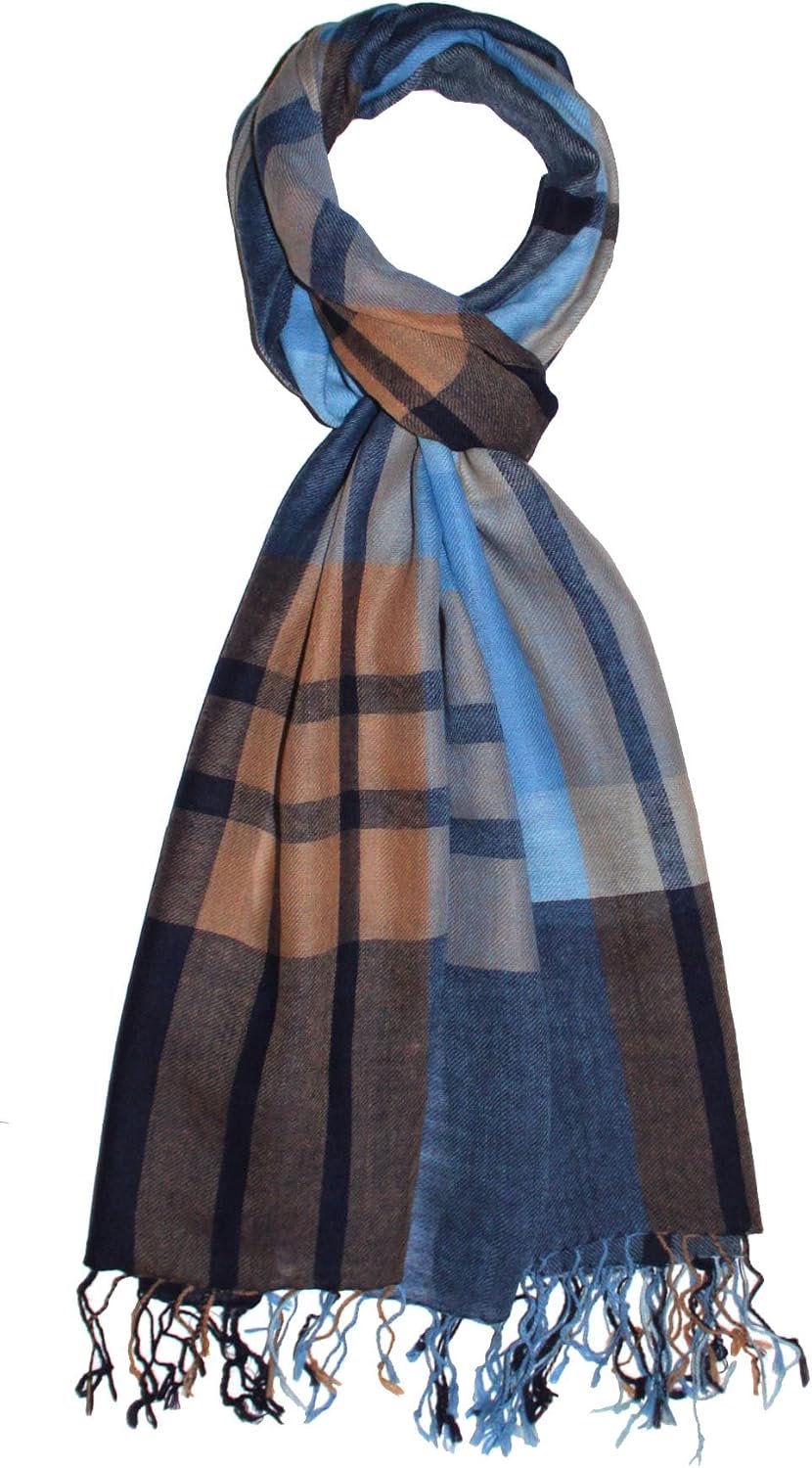 Luxe Heren Sjaal - 50% Cashmere, 50% Wol - Blauw/Goud