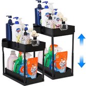 Joyage Keukenkast Organizer - In hoogte verstelbaar - Schuiflade Keukenkast - Aanrecht Organiser – Keuken Organizers - Kast Organizer - Kitchen Organizer Lade Organizer - Zwart - Under sink Organizer - Gootsteenkast Organizer - Badkamer Organizer
