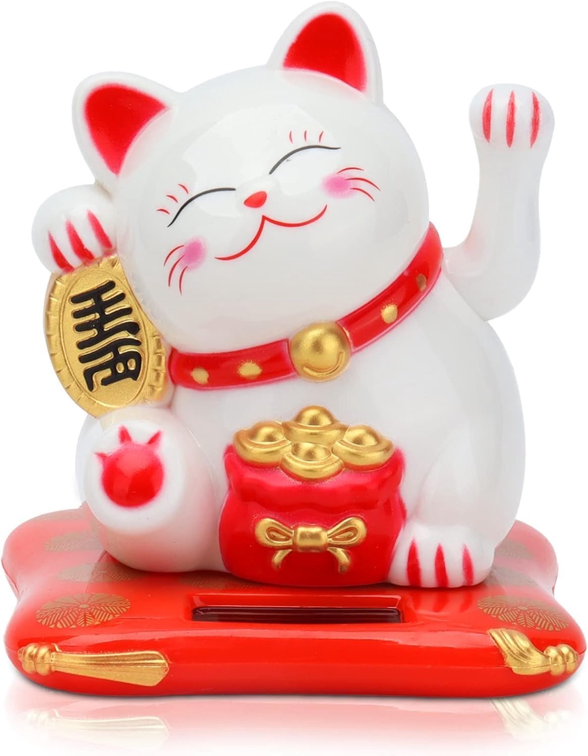 Beckoning Cat Solar Powered - 7x6.5cm - Lucky Decoratie - Feng Shui voor thuis of kantoor - Vemera